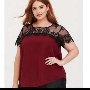 Torrid Red and Black Lace Blouse